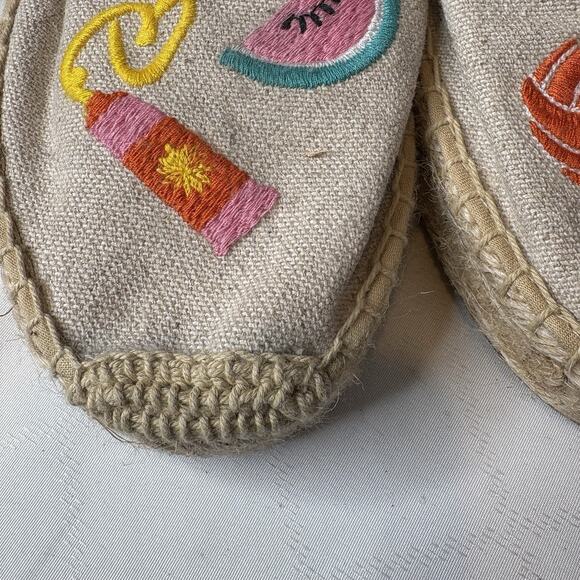 Soludos Women's Beige Embroidered Canvas La Plage Beachy Espadrille Shoes Size 7 - Picture 3 of 9